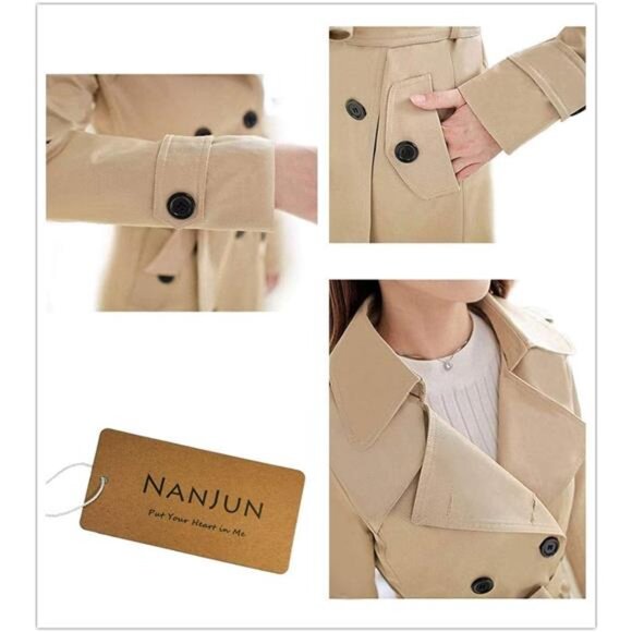 Women's Double-Breasted Trench Coat Classic Lapel Overcoat Slim - Picture 5 of 8